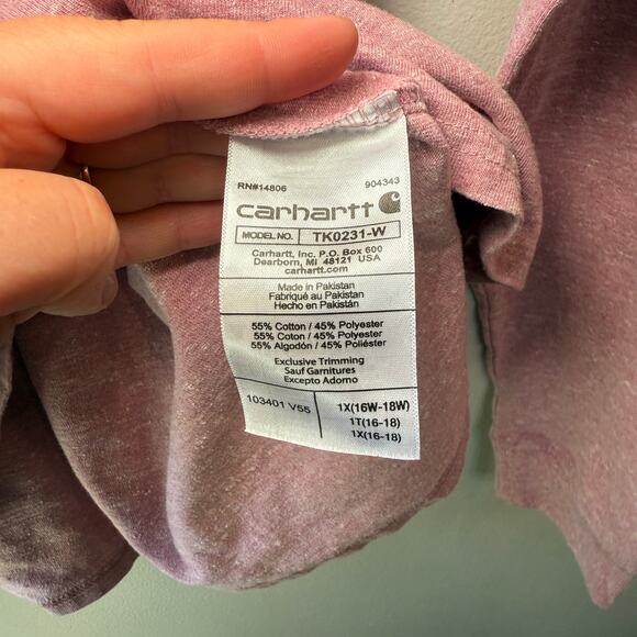 Carhartt Women's Loose Fit Classic Logo Long Sleeve Tee Light Pink Gold Size 1X - Picture 5 of 7